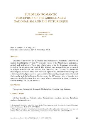 European Romantic Perception of the Middle Ages: Nationalism and the Picturesque