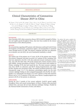 Clinical Characeteristics of COVID-19 Disease in China