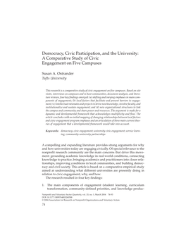 A Comparative Study of Civic Engagement on Five Campuses