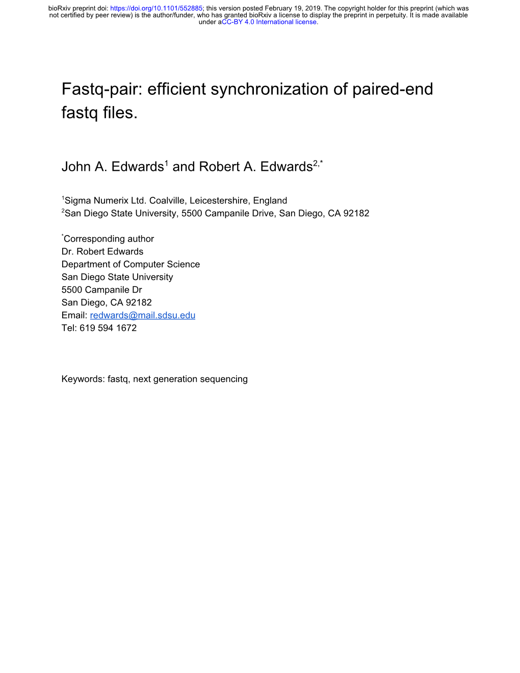 Efficient Synchronization of Paired-End Fastq Files