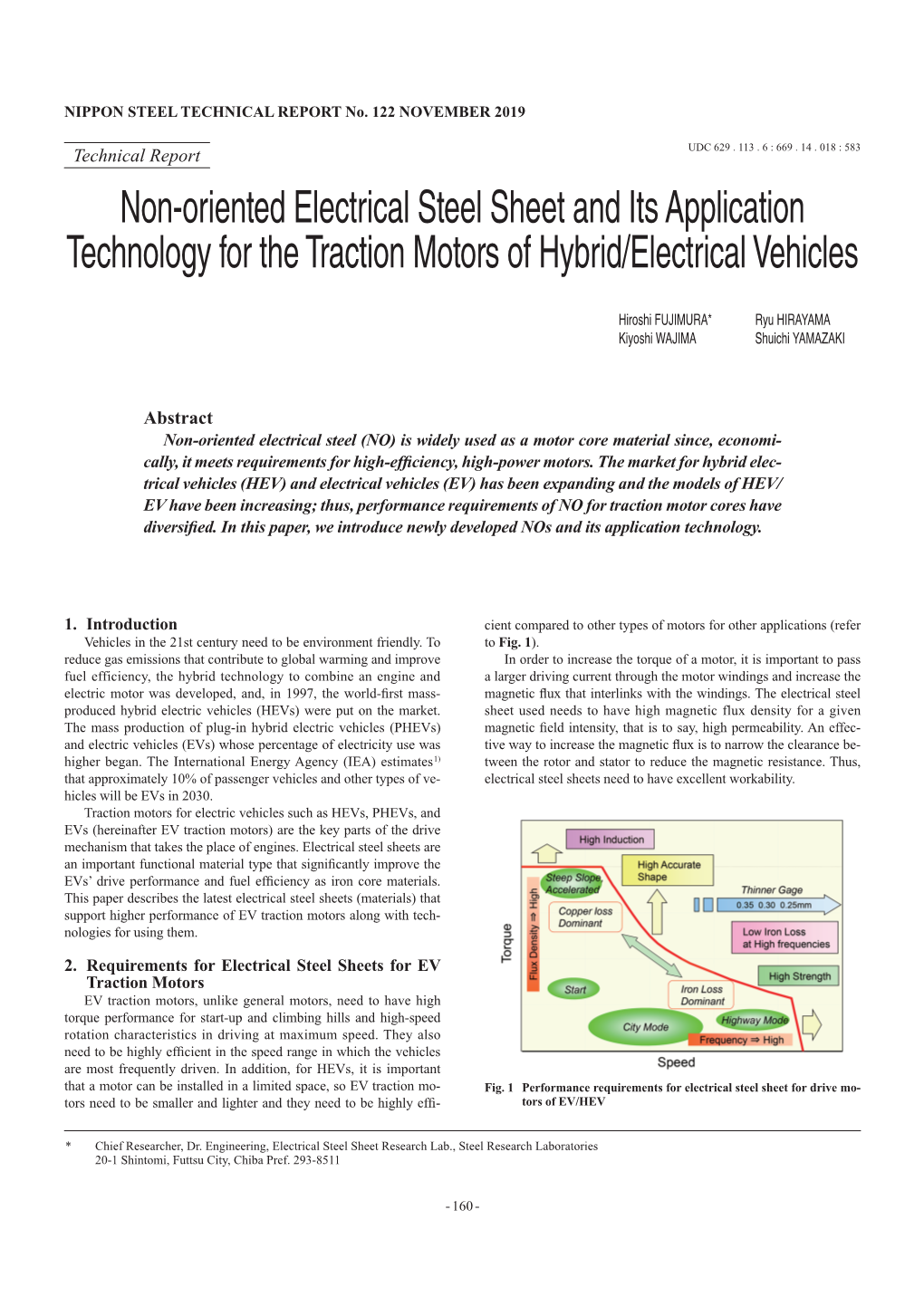 Non-Oriented Electrical Steel Sheet and Its Application Technology for the Traction Motors of Hybrid/Electrical Vehicles