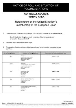 Notice of Poll and Situation of Polling Stations