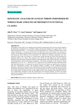 Research Article KINEMATIC ANALYSIS of JAVELIN THROW