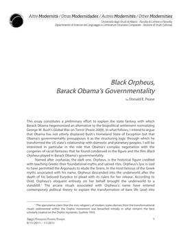 Black Orpheus, Barack Obama's Governmentality