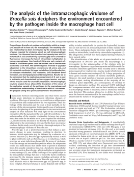 The Analysis of the Intramacrophagic Virulome of Brucella Suis Deciphers the Environment Encountered by the Pathogen Inside the Macrophage Host Cell