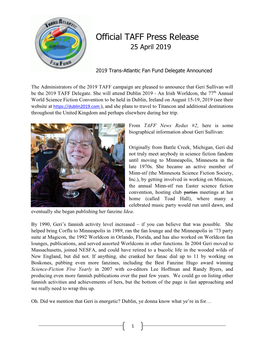 Official TAFF Press Release 25 April 2019