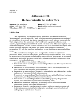 Anthropology 424: the Supernatural in the Modern World