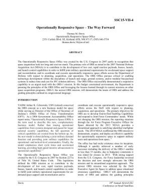 Operationally Responsive Space–The Way Forward