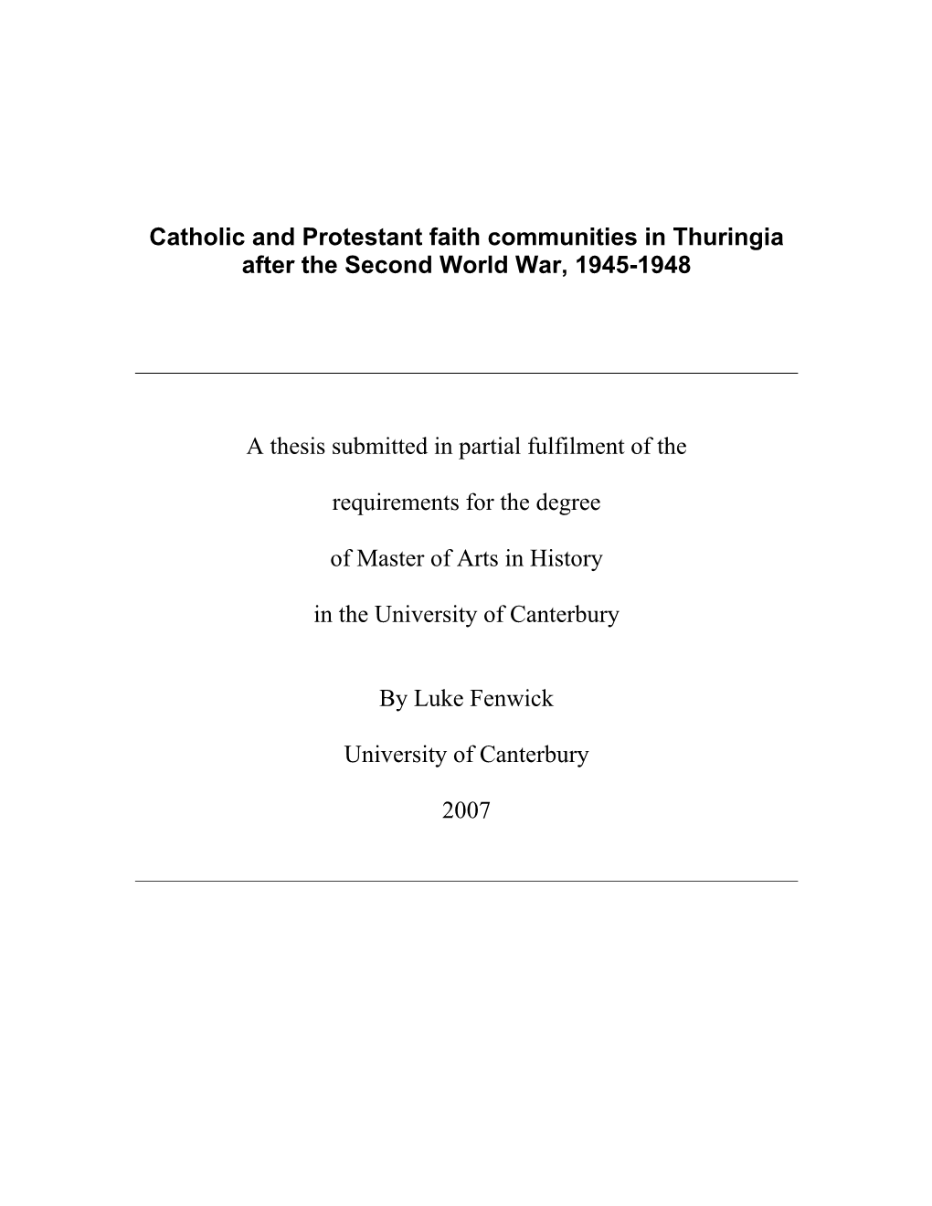 Catholic and Protestant Faith Communities in Thuringia After the Second World War, 1945-1948