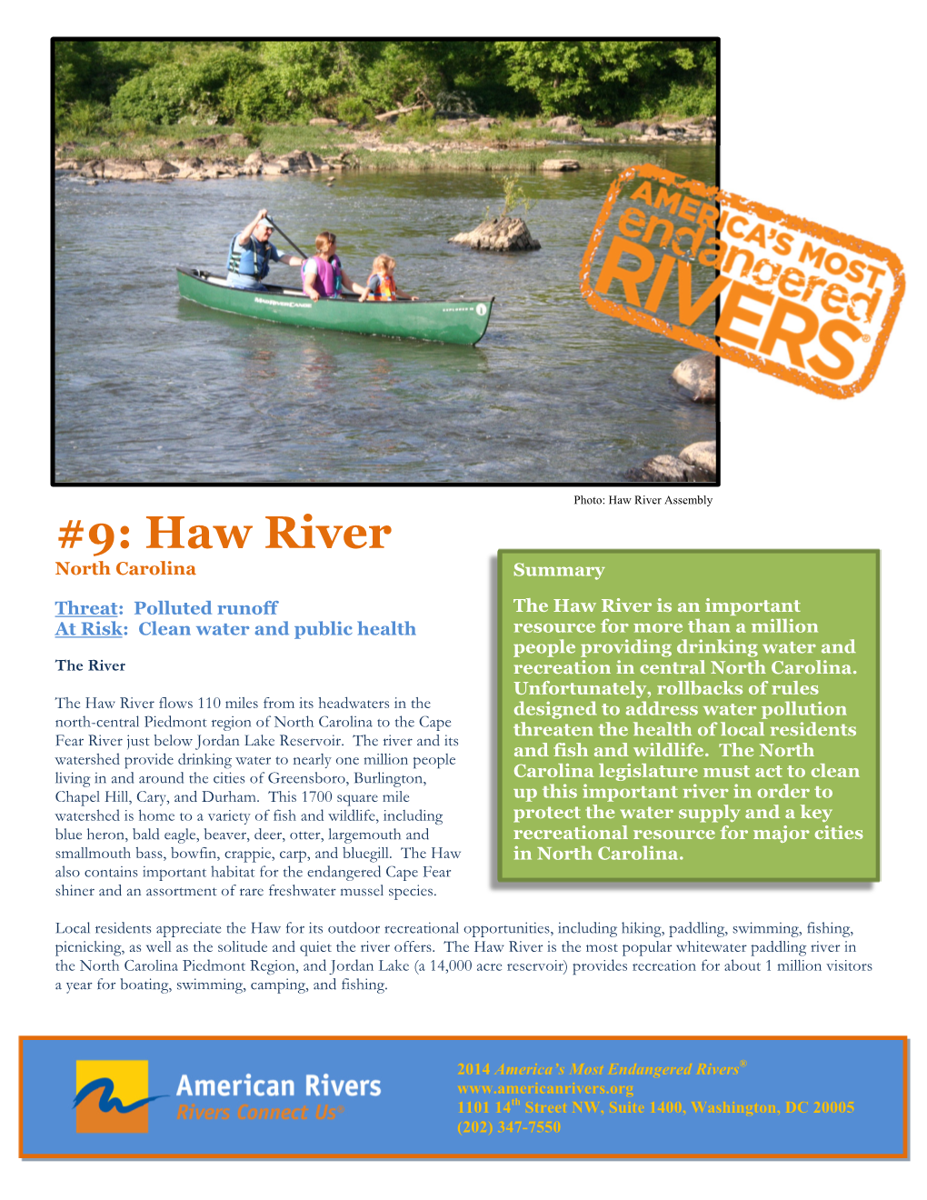 Haw River Assembly #9: Haw River North Carolina Summary
