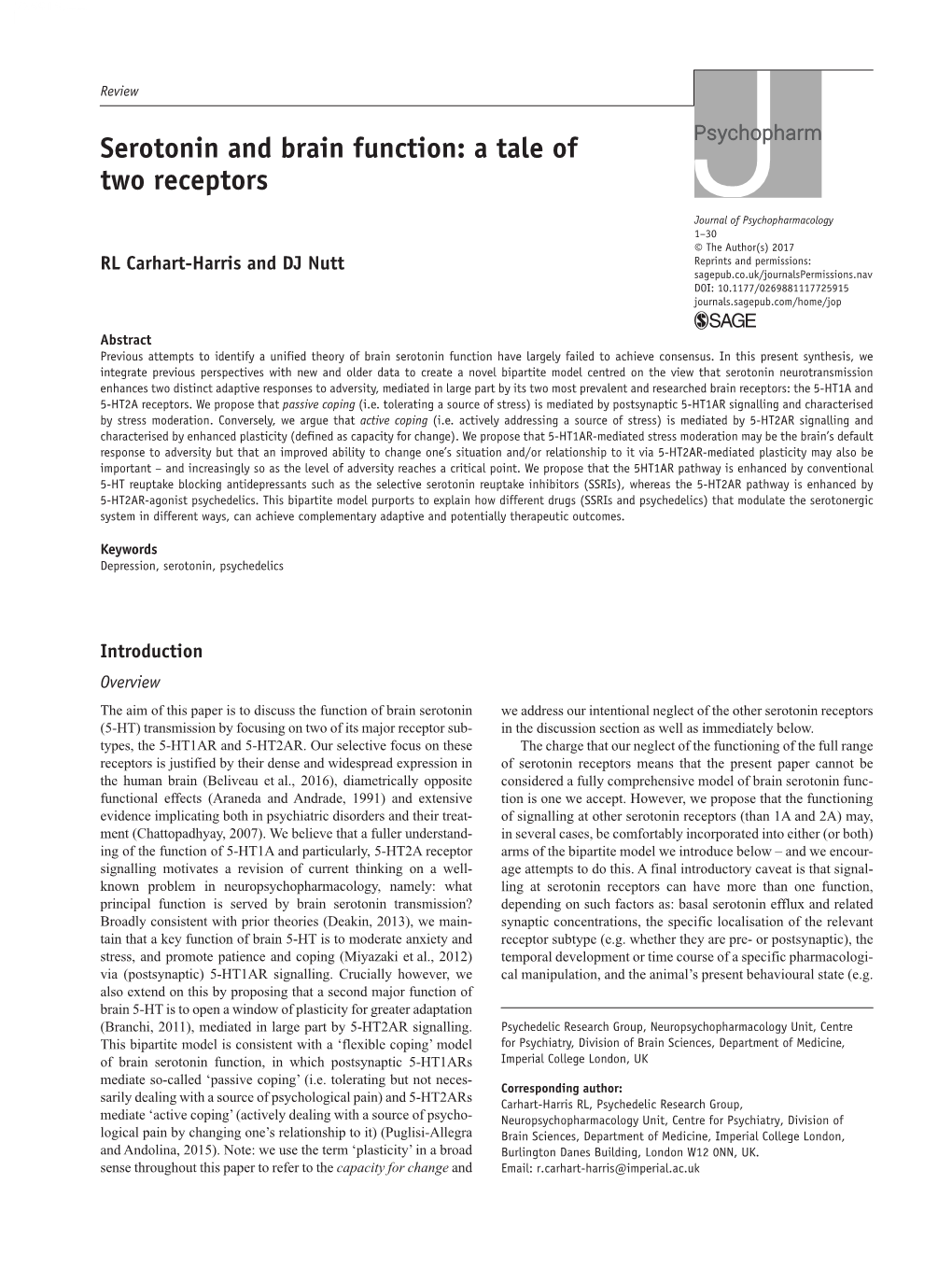 Serotonin and Brain Function: a Tale of Two Receptors