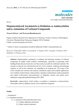 Organocatalyzed Asymmetric -Oxidation, -Aminoxylation And