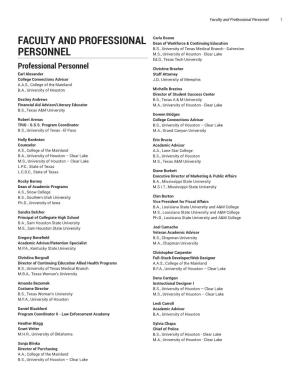 Faculty and Professional Personnel 1