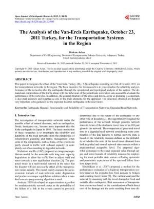 The Analysis of the Van-Ercis Earthquake, October 23, 2011 Turkey, for the Transportation Systems in the Region