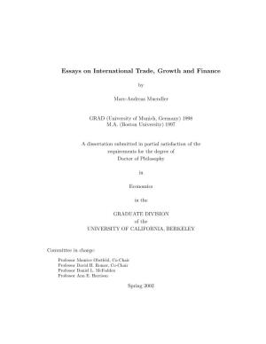Essays on International Trade, Growth and Finance