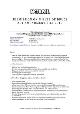 Submission on the Misuse of Drugs Act Amendment Bill