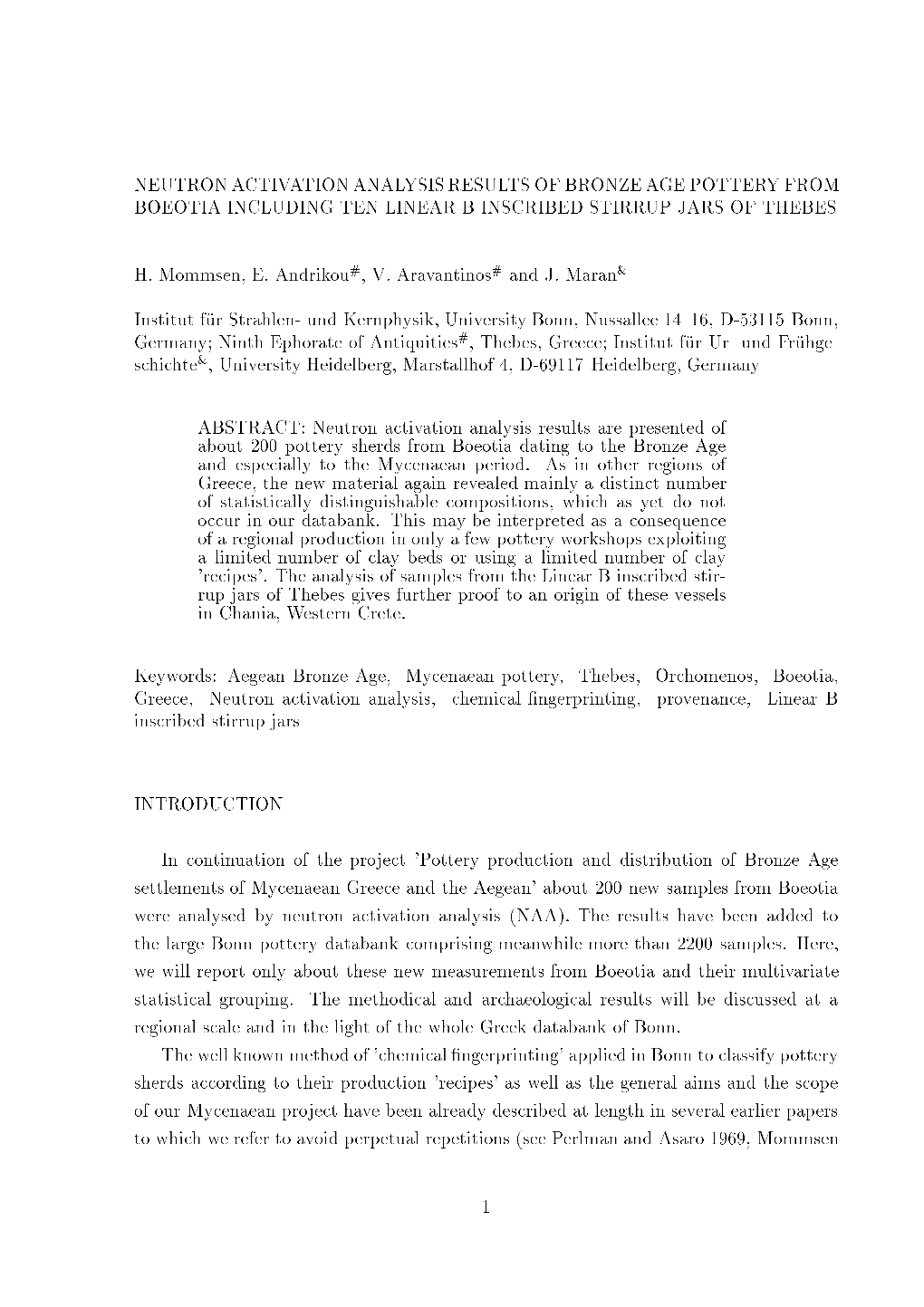 Neutron Activation Analysis Results of Bronze Age Pottery From