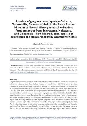 A Review of Gorgonian Coral Species (Cnidaria, Octocorallia, Alcyonacea