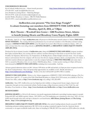 Thebestarts.Com Presents “The Lion Sings Tonight” a Cabaret