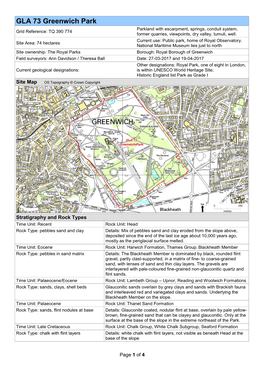 GLA 73 Greenwich Park Parkland with Escarpment, Springs, Conduit System, Grid Reference: TQ 390 774 Former Quarries, Viewpoints, Dry Valley, Tumuli, Well