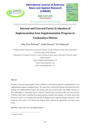 Internal and External Factor Evaluation of Implementation Iron Supplementation Program in Tasikmalaya District