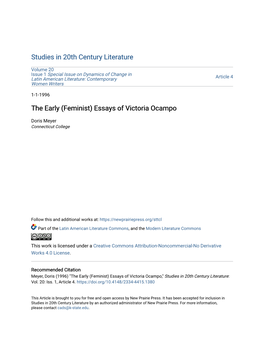 The Early (Feminist) Essays of Victoria Ocampo