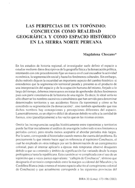 Las Peripecias De Un Topónimo: Conchucos Como Realidad Geográfica Y Como Espacio Histórico En La Sierra Norte Peruana