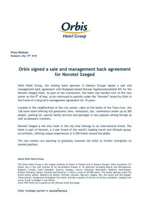 Orbis Signed a Sale and Management Back Agreement for Novotel Szeged