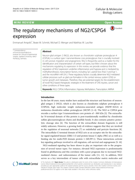 VIEW Open Access the Regulatory Mechanisms of NG2/CSPG4 Expression Emmanuel Ampofo*, Beate M