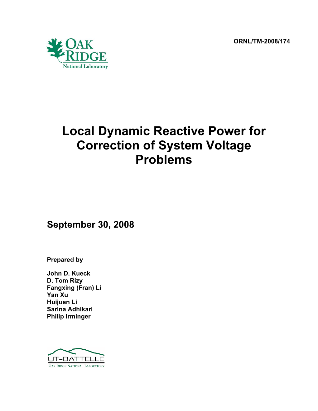 Local Dynamic Reactive Power for Correction of System Voltage Problems