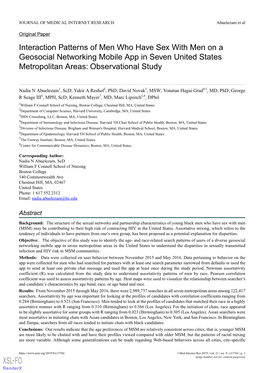Interaction Patterns of Men Who Have Sex with Men on a Geosocial Networking Mobile App in Seven United States Metropolitan Areas: Observational Study