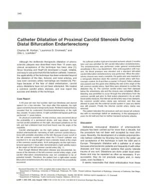 Catheter Dilatation of Proximal Carotid Stenosis During Distal Bifurcation Endarterectomy