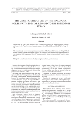 Porovnání Genetické Struktury Malopolského Koně S Kmenem