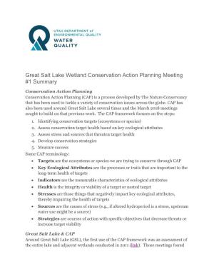 Great Salt Lake Wetland Conservation Action Planning Meeting #1 Summary