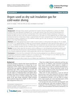 Argon Used As Dry Suit Insulation Gas for Cold-Water Diving Xavier CE Vrijdag1*, Pieter-Jan AM Van Ooij2 and Robert a Van Hulst1,2,3