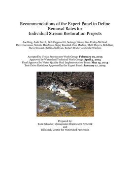 Recommendations of the Expert Panel to Define Removal Rates for Individual Stream Restoration Projects