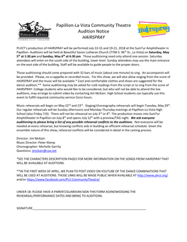 Papillion-La Vista Community Theatre Audition Notice HAIRSPRAY