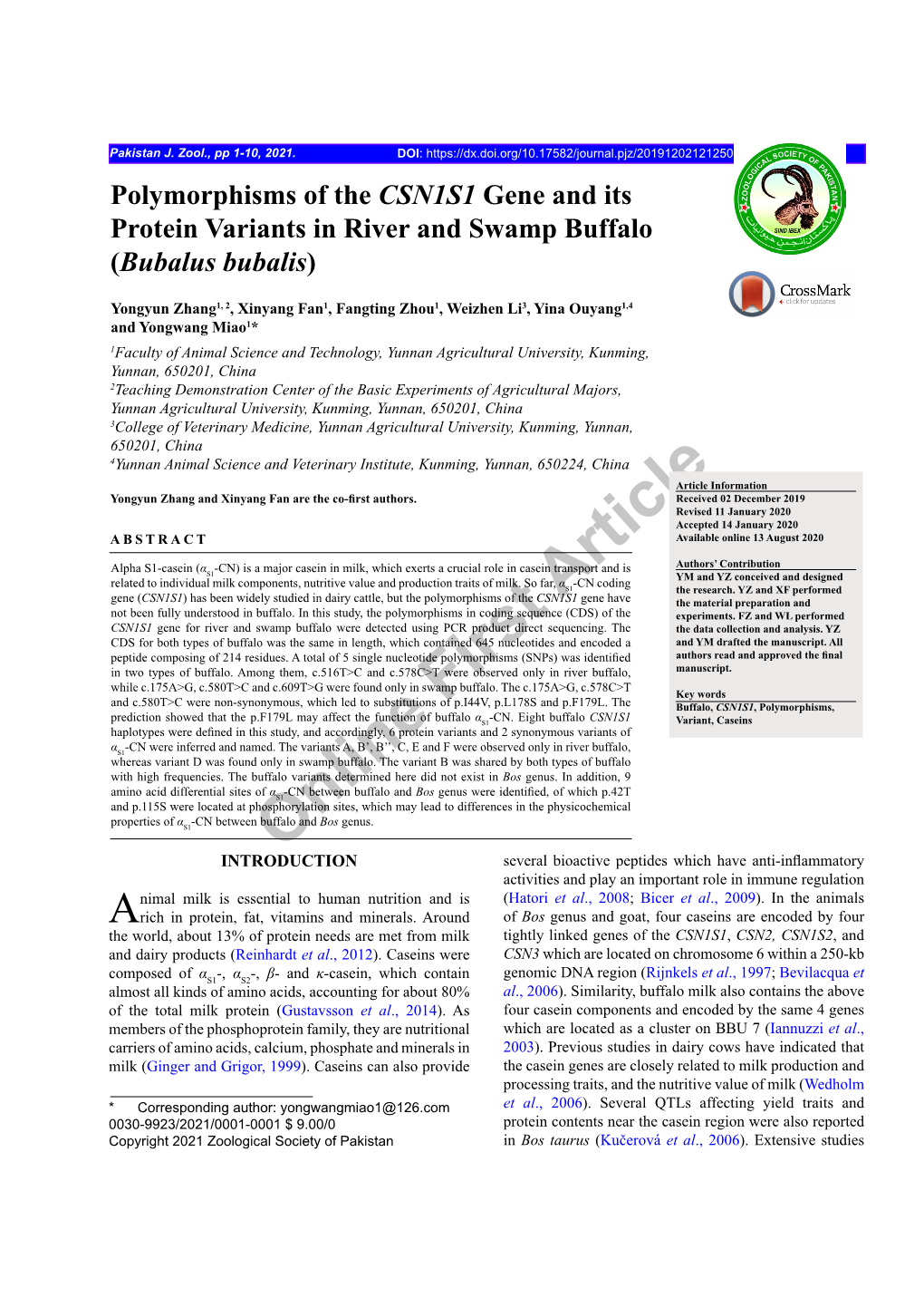 Polymorphisms of the CSN1S1 Gene and Its Protein Variants in River and Swamp Buffalo (Bubalus Bubalis)