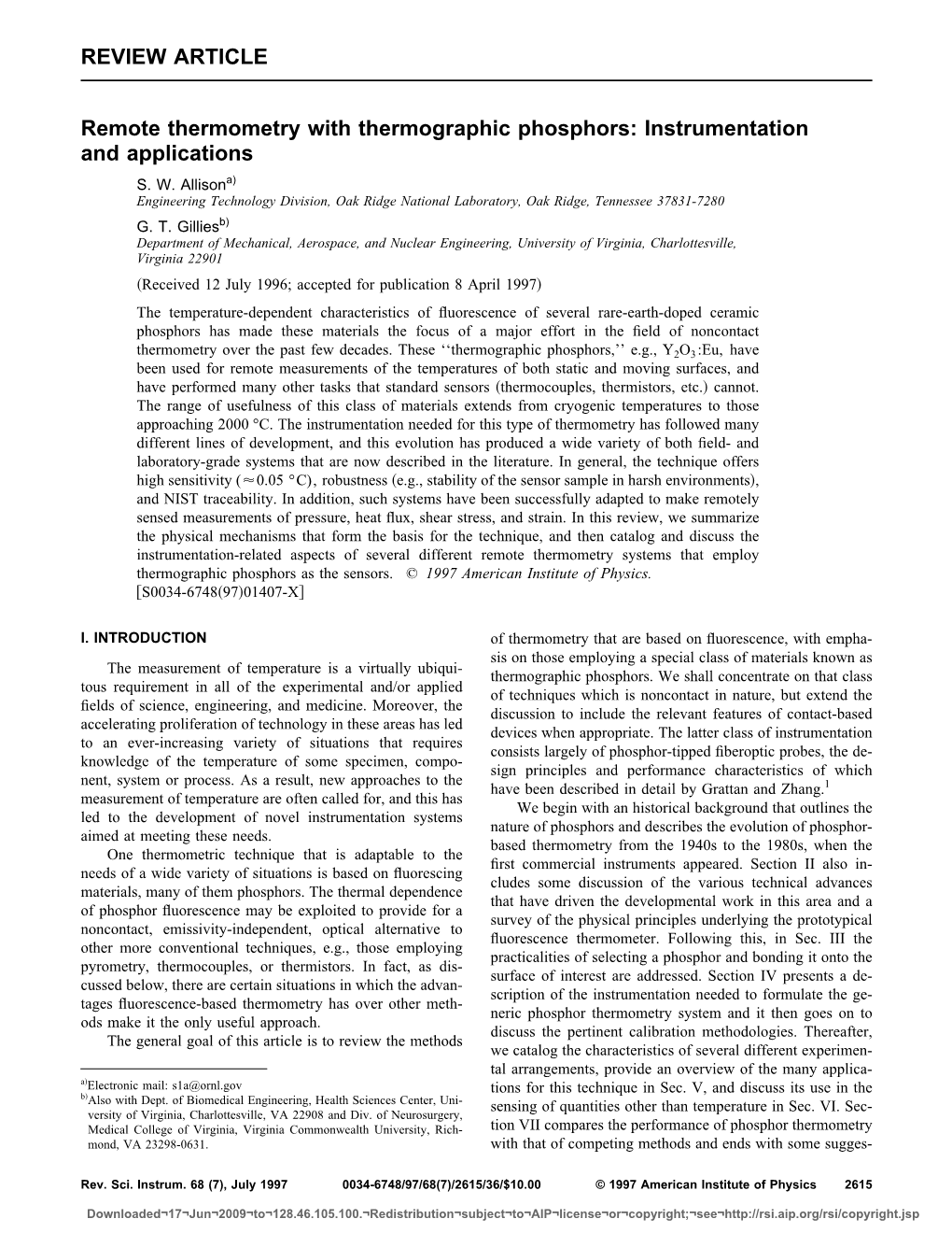 REVIEW ARTICLE Remote Thermometry with Thermographic