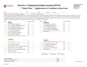 Bachelor of Engineering – Student Entering 2020 Fall Study Plan