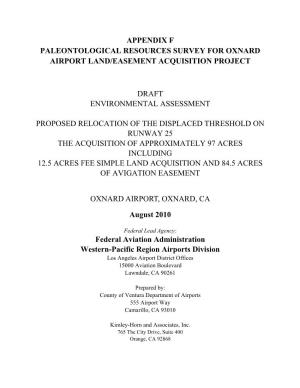 Appendix F Paleontological Resources Survey for Oxnard Airport Land/Easement Acquisition Project Draft Environmental Assessment