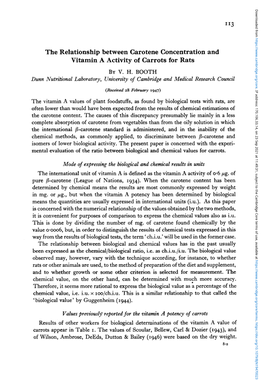 The Relationship Between Carotene Concentration and Vitamin a Activity of Carrots for Rats by V