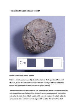 2014 the Earliest Fives Ball Ever Found? by Douglas Rice