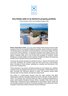 Aria Hotels Adds to Its Santorini Property Portfolio Former Winery Is Aria’S Next Cycladic Boutique Hotel