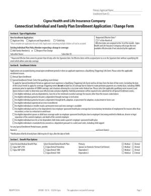 Connecticut Individual and Family Plan Enrollment Application / Change Form