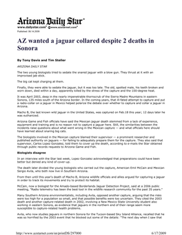 AZ Wanted a Jaguar Collared Despite 2 Deaths in Sonora