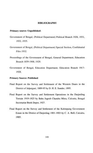 BIBLIOGRAPHY Primary Source: Unpublished: Government of Bengal