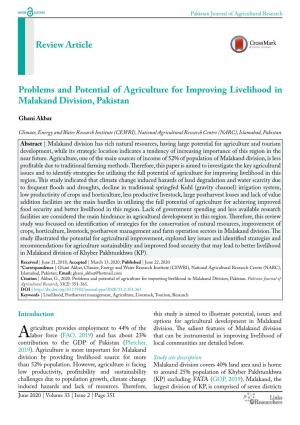 Problems and Potential of Agriculture for Improving Livelihood in Malakand Division, Pakistan