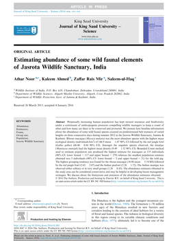 Estimating Abundance of Some Wild Faunal Elements of Jasrota Wildlife Sanctuary, India