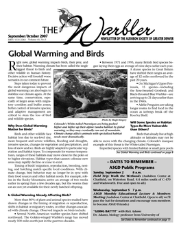 Global Warming and Birds Ight Now, Global Warming Impacts Birds, Their Prey, and • Between 1971 and 1995, Many British Bird Species Be- Their Habitat